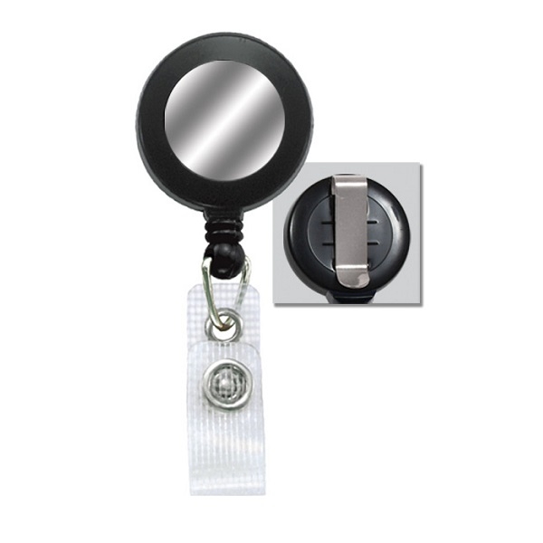 Bild von Schwarzer Badge-Reel mit Gürtelclip, Band und silbernem Aufkleber. 60270175