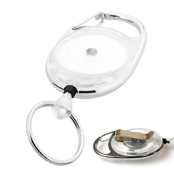 Bild von Weißer, durchscheinender Karabiner-ID-Badge-Aufroller mit Gürtelclip und Schlüsselring. 60270198