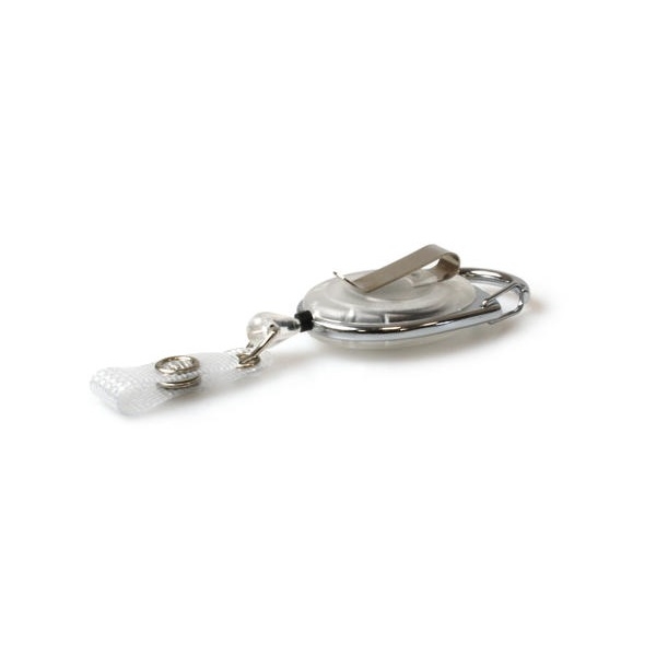 Bild von Weißer, durchscheinender Karabiner-Ausweisaufroller mit Gürtelclip und Band. 60270217