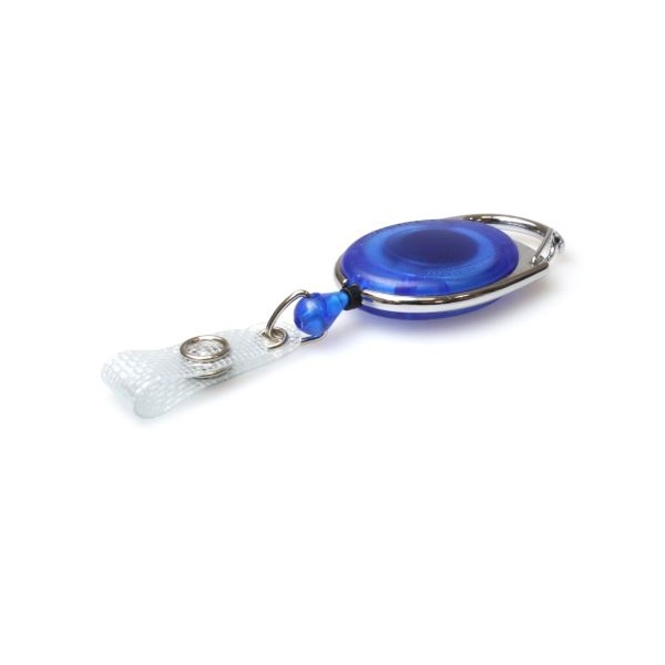 Bild von Blue translucent carabiner ID badge reel with reinforced strap. 60270218 (DE,SE,NO,FI,RO,PL)