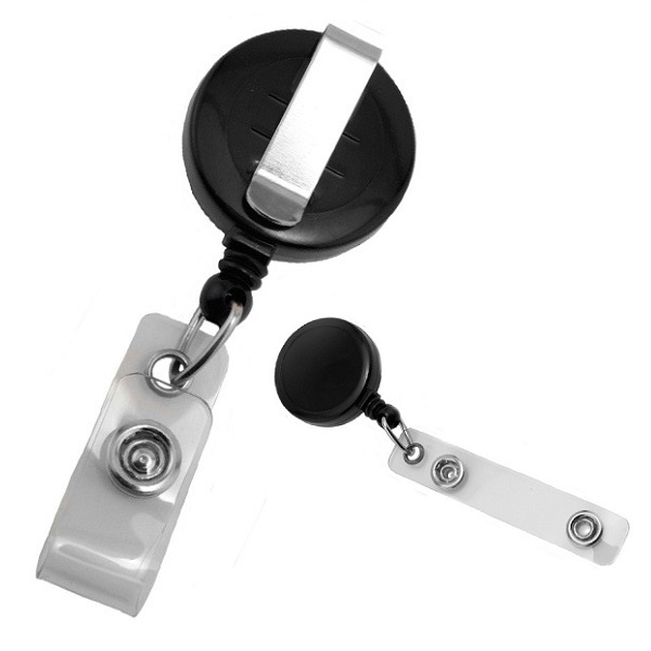 Bild von Black carabiner ID badge reel with belt clip and 22 mm strap which can be printed. 60270178 (DE,SE,NO,FI,RO,PL)