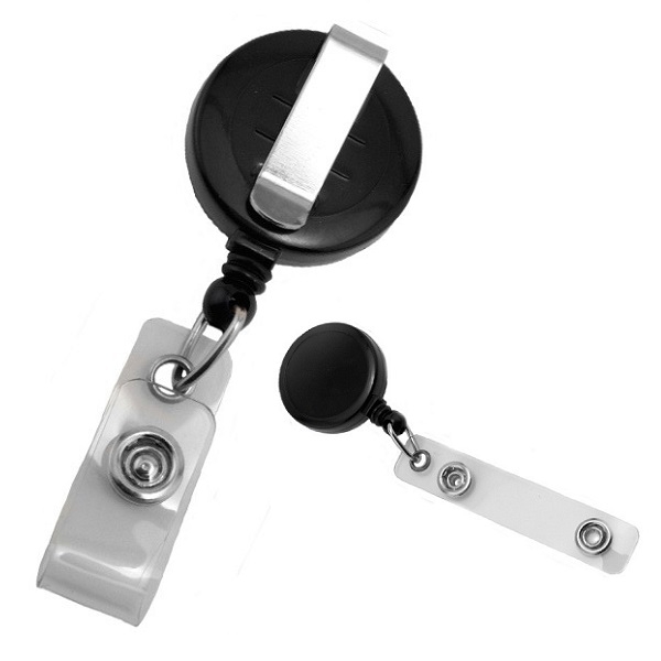 Bild von Schwarzer Karabiner-ID-Kartenhalter mit Gürtelclip und 22 mm Band, das bedruckt werden kann. 60270178