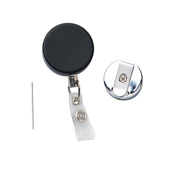 Bild von Schwarzer schwerlast ID-Ausweisaufroller mit Draht / Stahlkabel / Kabel, Gürtelclip und Bandclip. 60270144
