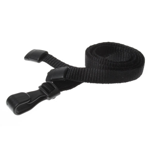 Bild von Schwarzes Lanyard / Schlüsselanhänger 10 mm mit Kunststoff-J-Clip – 100 % Polyester. 60270541