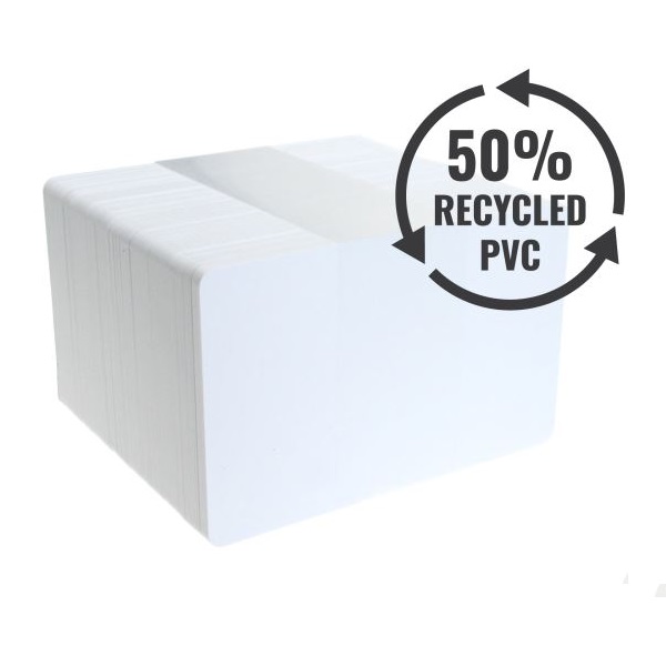 Bild von Plastic cards blank white 50% Recycled PVC - 0,76 mm / 760 micron. 70102124 (DE,SE,NO,FI,RO,PL)