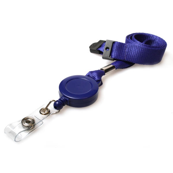 Bild von Blue 15 mm recycled plain lanyards with yoyo card reel and clear vinyl strap. 60270628 (DE,SE,NO,FI,RO,PL)