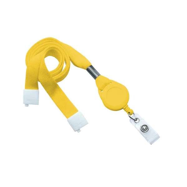 Picture of Yellow 16 mm tubular breakaway lanyards with attached yoyo card reel and clear vinyl strap. 60270627