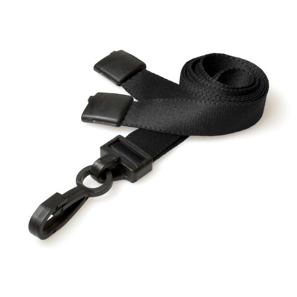 Bild von Black lanyard / Keyhanger 15 mm with plastic J clip - Recycled. 60270571 (DE,SE,NO,FI,RO,PL)
