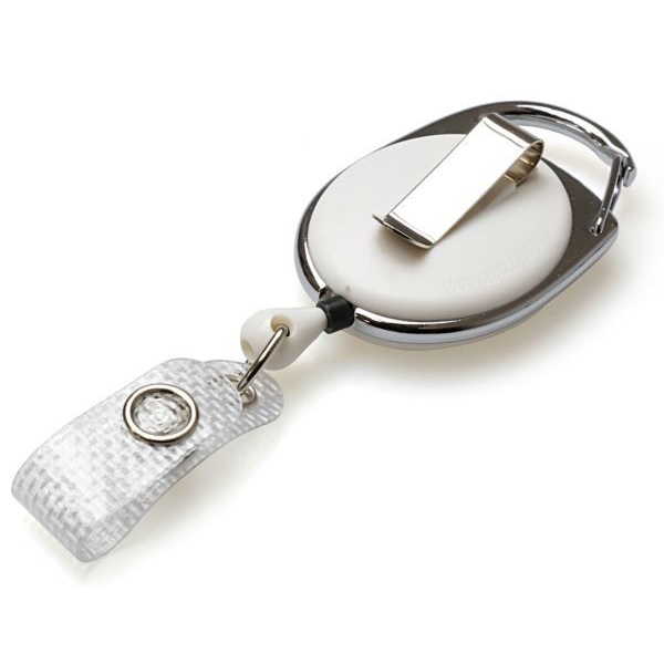 Bild von White carabiner ID badge reel with belt clip and with reinforced strap and Recess. 60270231 (DE,SE,NO,FI,RO,PL)