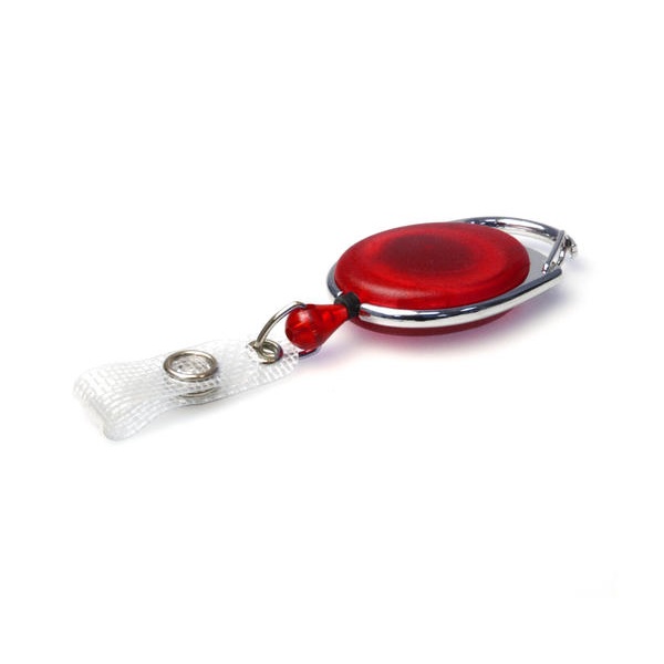 Bild von Red translucent carabiner ID badge reel with reinforced strap. 60270233 (DE,SE,NO,FI,RO,PL)