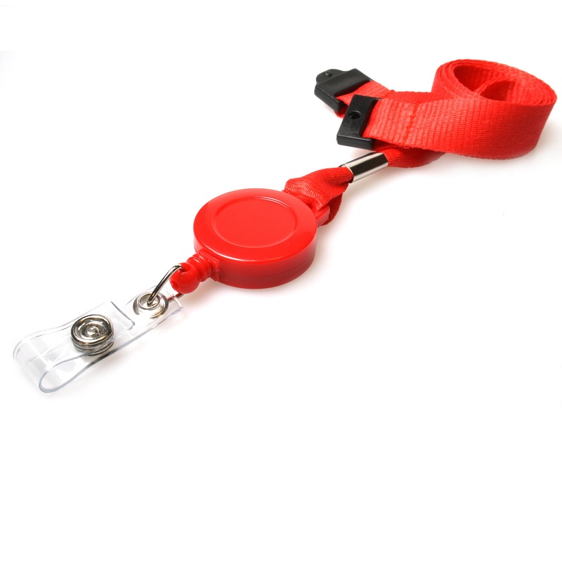 Bild von Red 15 mm recycled plain lanyards with yoyo card reel and clear vinyl strap. 60270635 (DE,SE,NO,FI,RO,PL)