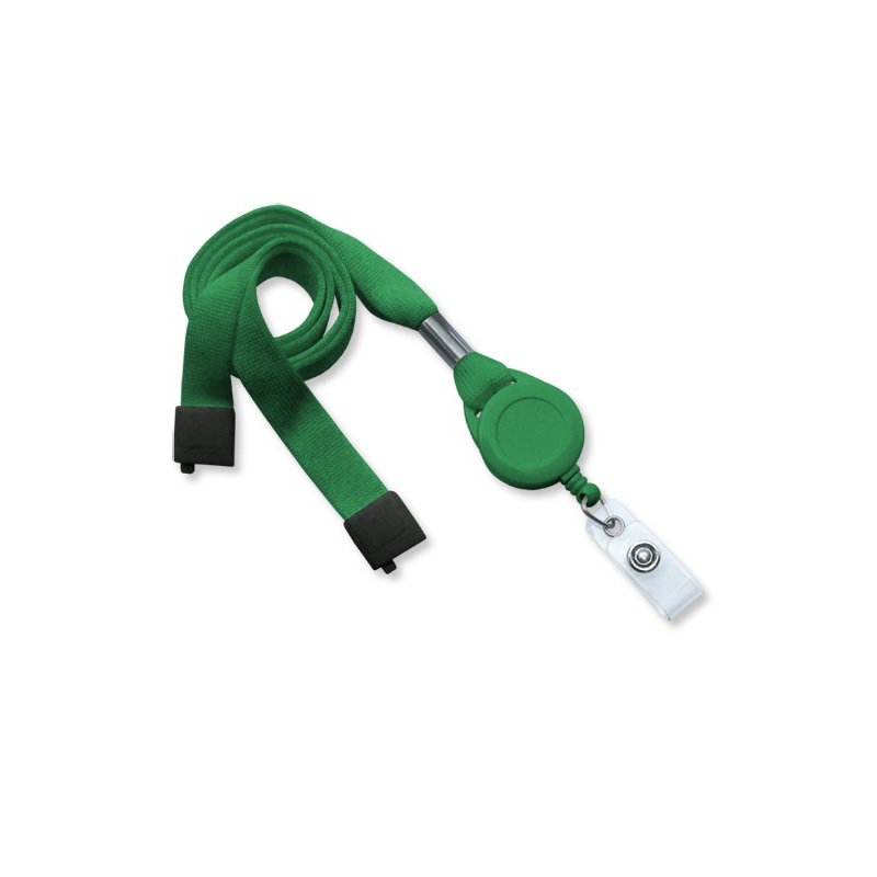 Bild von Green 16 mm flat tubular breakaway lanyards with attached yoyo card reel and clear vinyl strap. 60270626 (DE,SE,NO,FI,RO,PL)