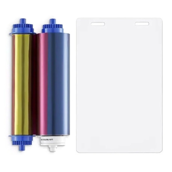 Bild von Zebra ZC10L color ribbon/dye film (YMC0) and cards with 2 slots / oval holes. Zebra 106000-10L2 - 400 prints and 400 cards. ZEB-106000-10L2 (DE,SE,NO,FI,RO,PL)