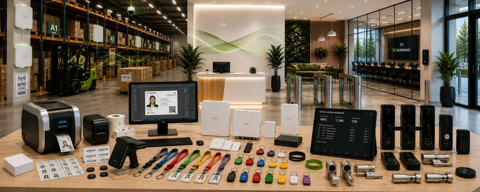 RFID-Lagerverwaltung, ID-Kartenproduktion und Zutrittskontrolle von NORDANO
